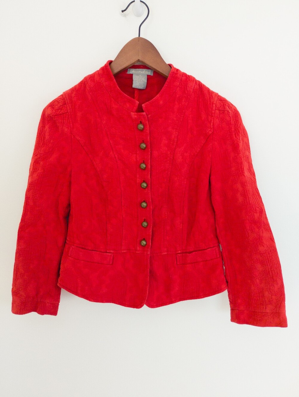 Deane & White Red Textured Corduroy Military Band Jacket Blazer Medium